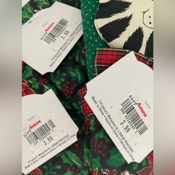 90s Christmas Cat Mitt potholder placemat SET quilted Holiday LOT Vintage Franco - Picture 13 of 16